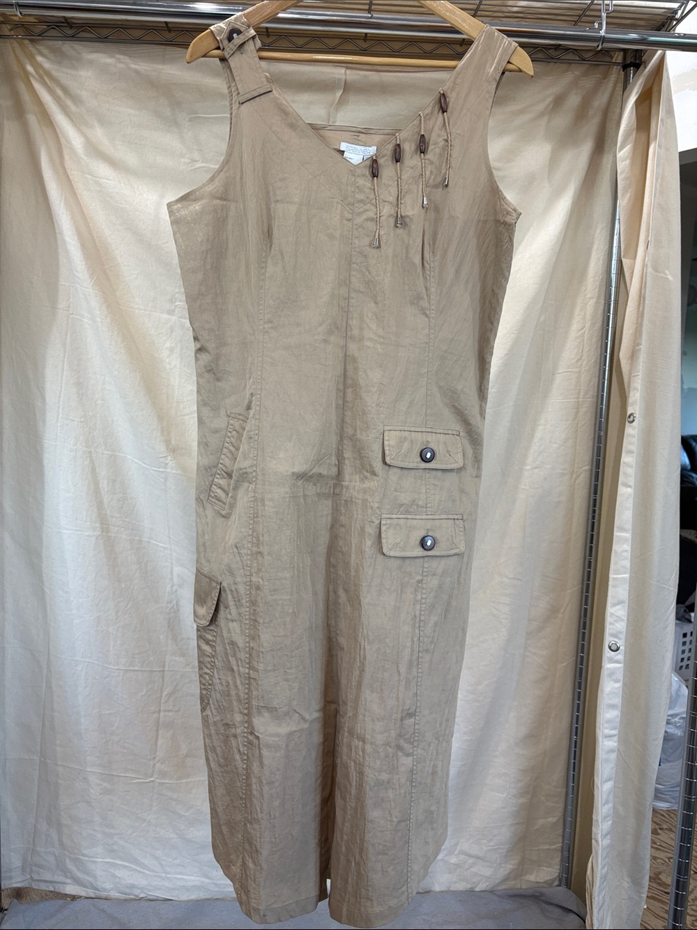 SPANNER Beige Utility-Inspired Midi Dress